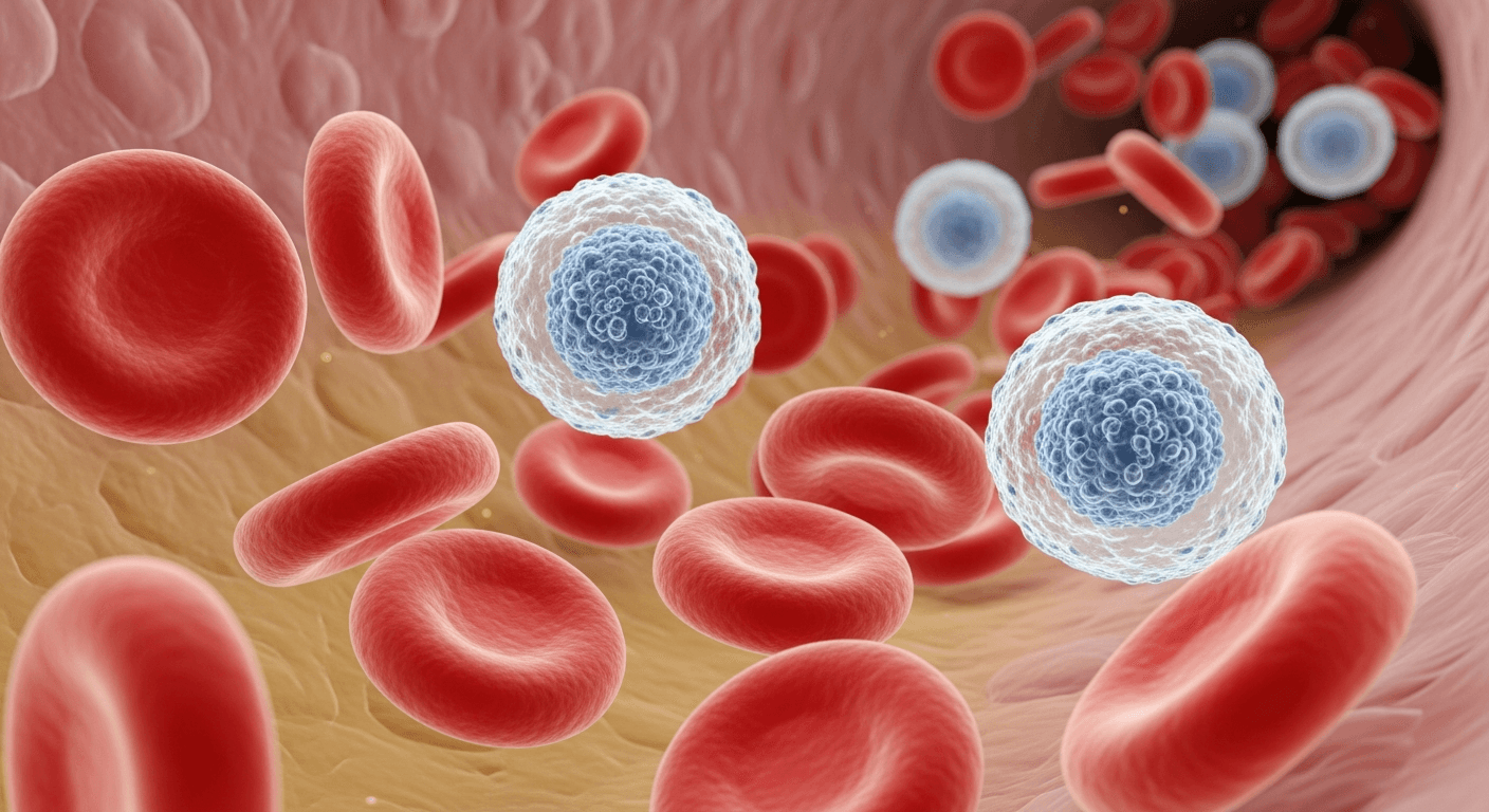 Mikroskopische Ansicht von roten und weißen Blutkörperchen